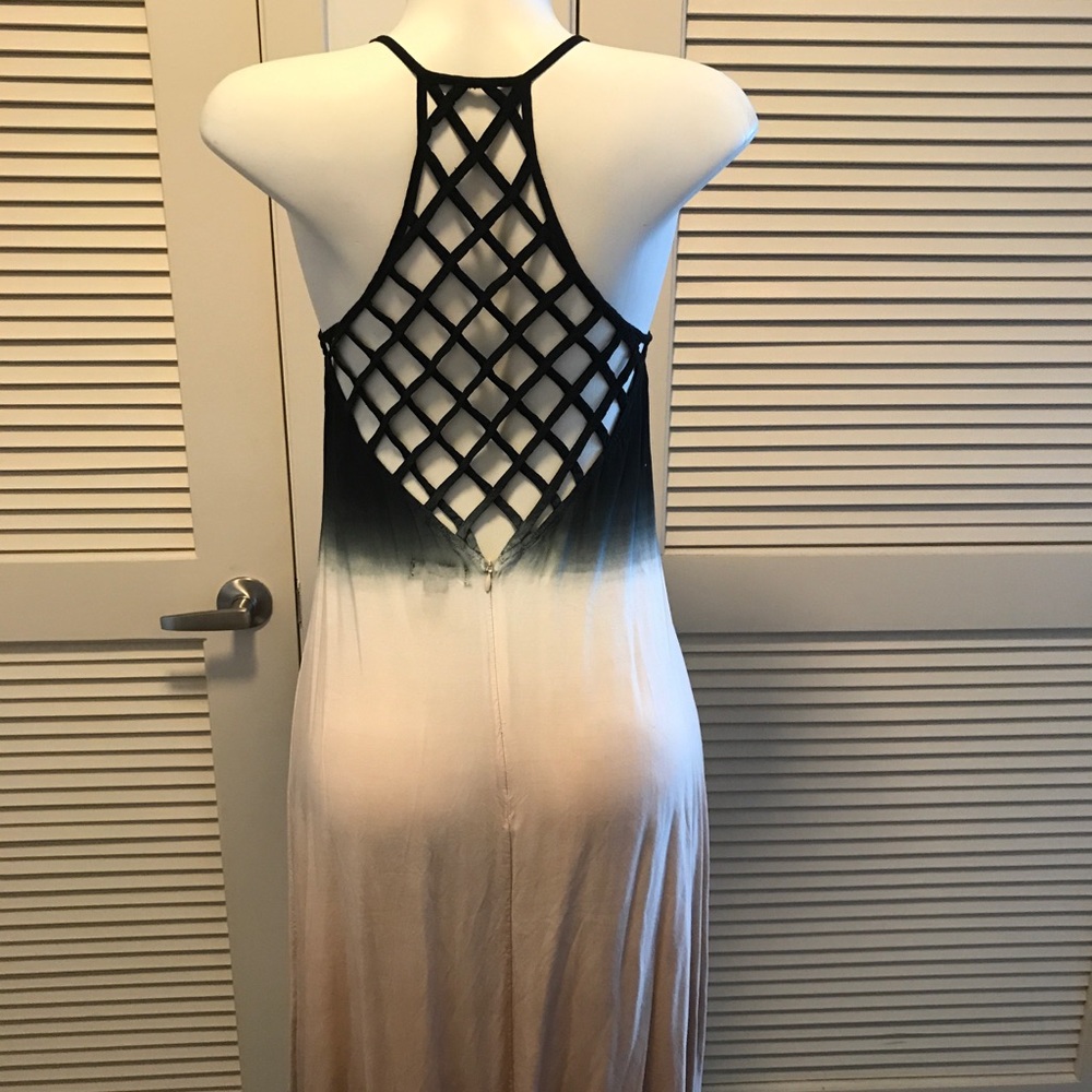 Ombré Black to Cream to Tan Maxi Dress